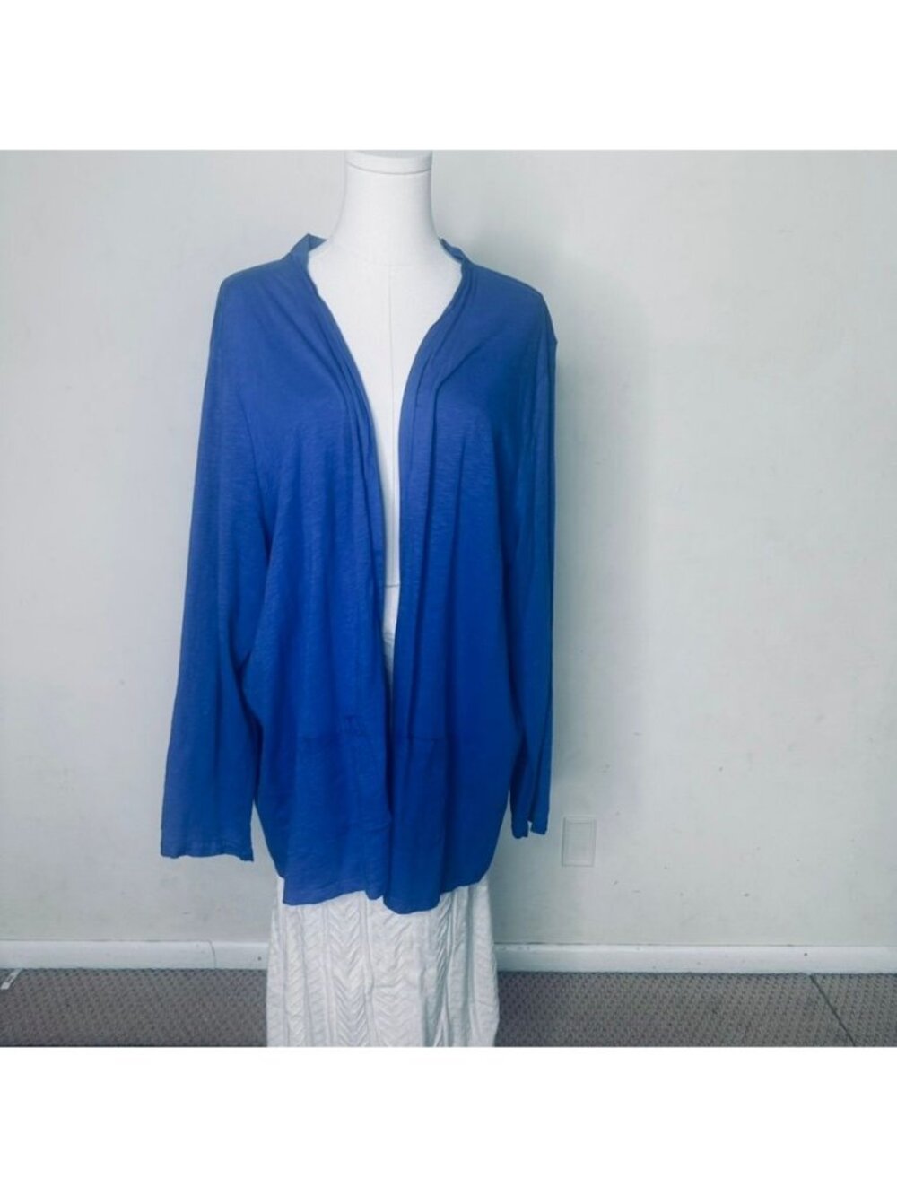Talbots Womens Open Front Cardigan 2X Blue 100% Cotton Lightweight Office Career